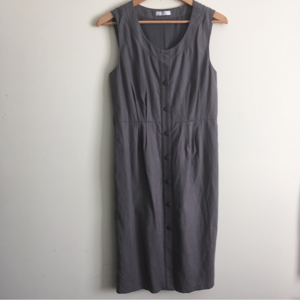 Badgley Mischka | Wool Linen Blend Grey Sleeveless Dress